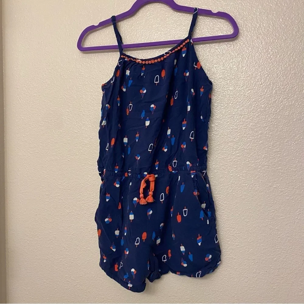 Cat and Jack Viscose red white blue ice cream Romper jumpsuit shorts XL 14/16